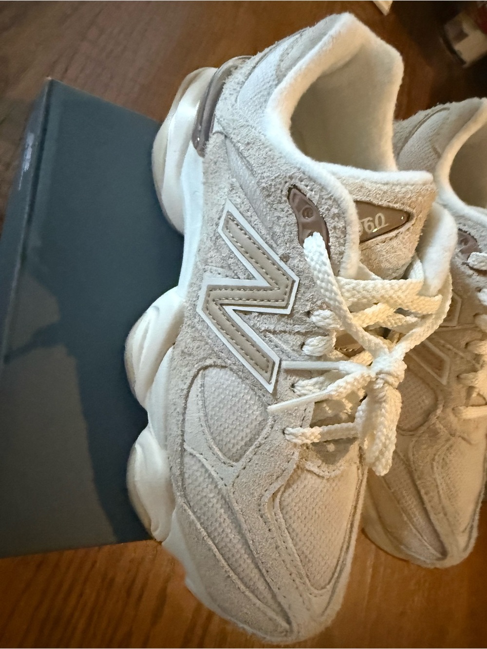 New Balance 9060 Chunky Sneakers in Cream and White